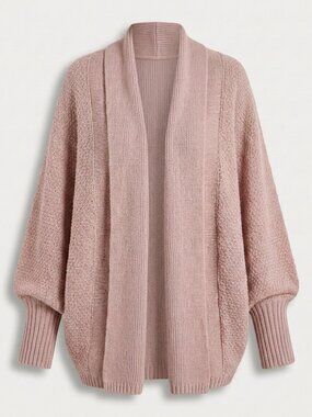Lantern Sleeve Shawl Collar Cardigan Pink